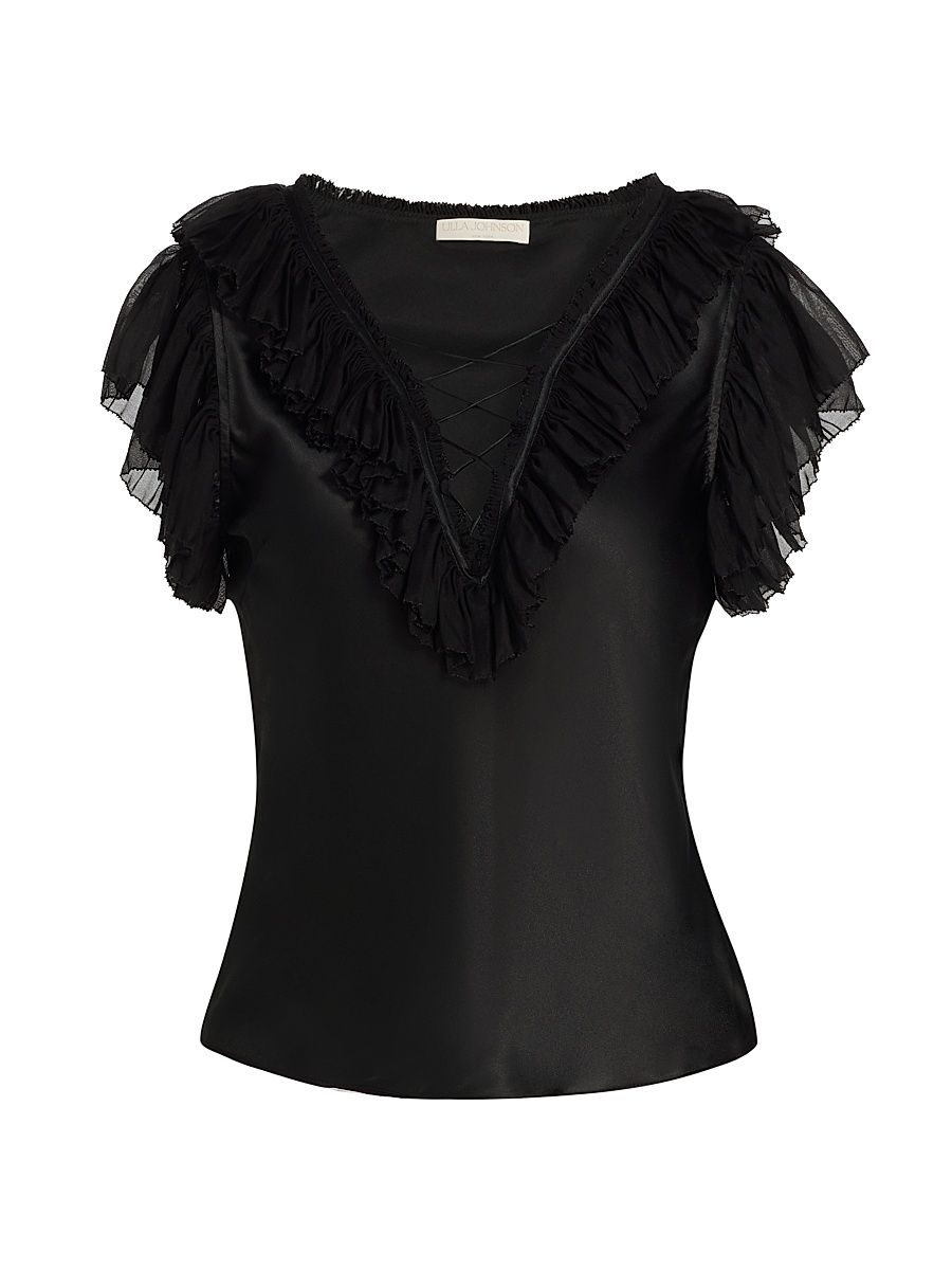 Women's Ilyana Ruffled Silk Top - Noir - Size 12