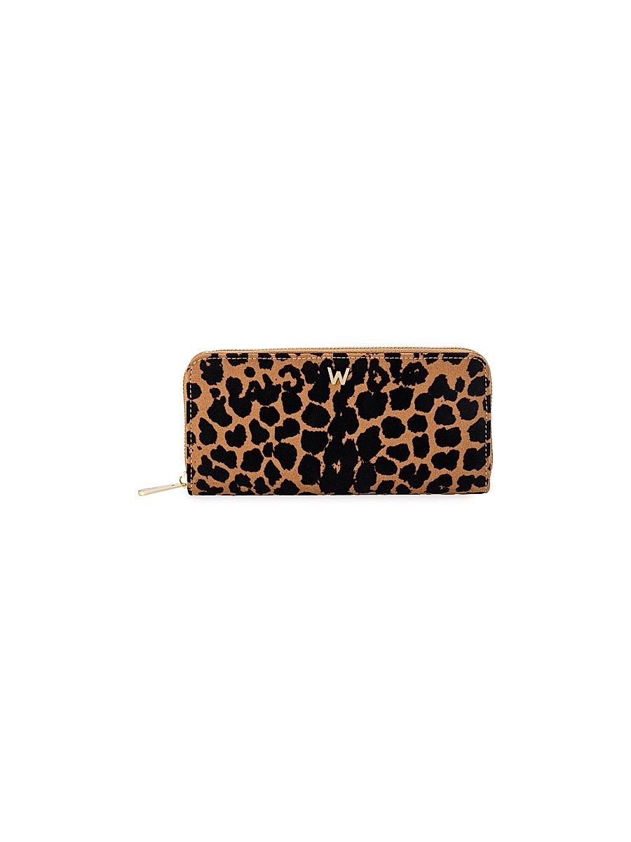 Women's Savanna Leopard Long Zip Wallet - Tan Black