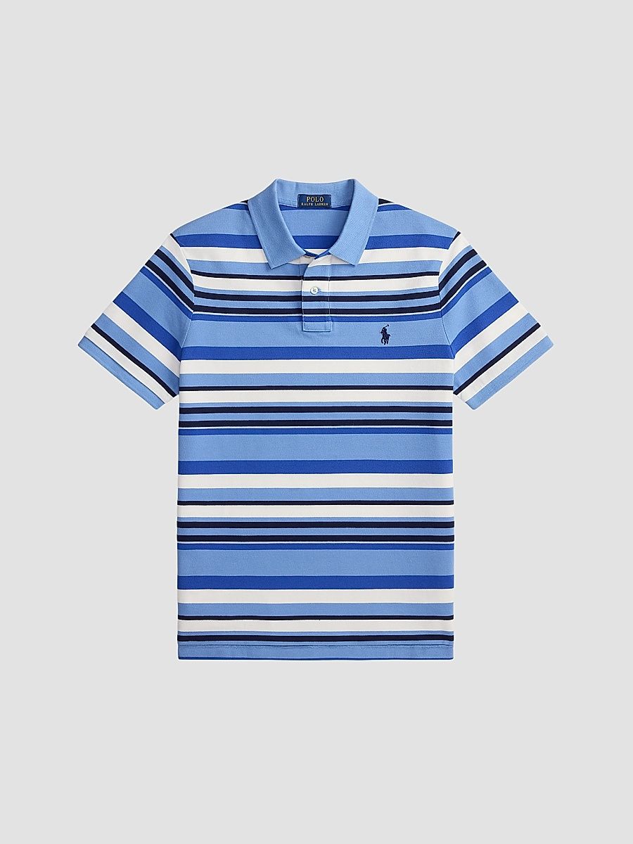 Men's Striped Stretch-Cotton Knit Polo Shirt - Bristol Blue Multi - Size XXL
