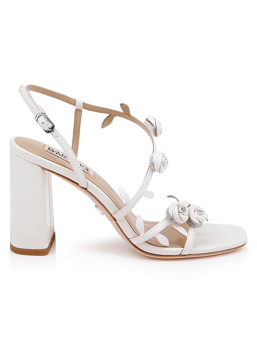 Women's Orsola Floral Block-Heel Leather Sandals - White Leather - Size 9.5