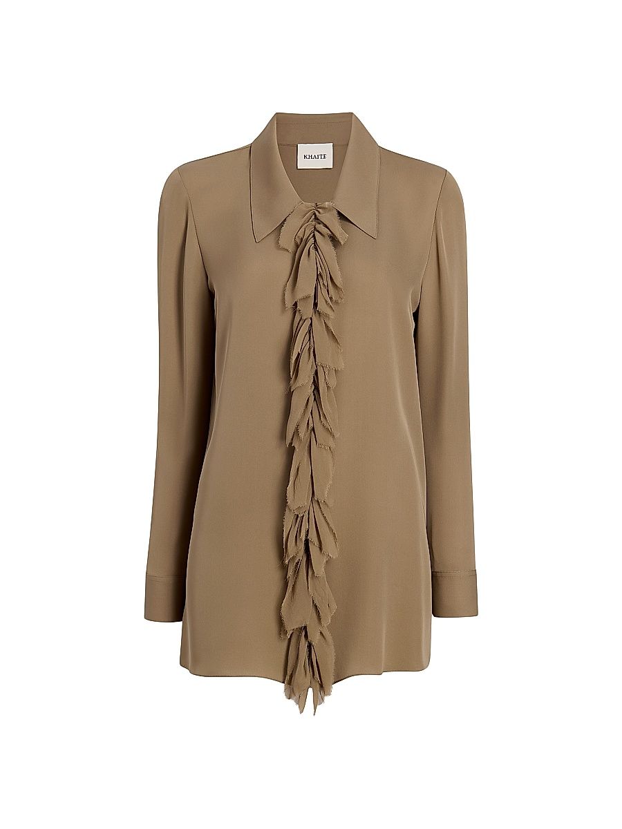 Women's Luka Ruffled Silk Blouse - Toffee - Size 4