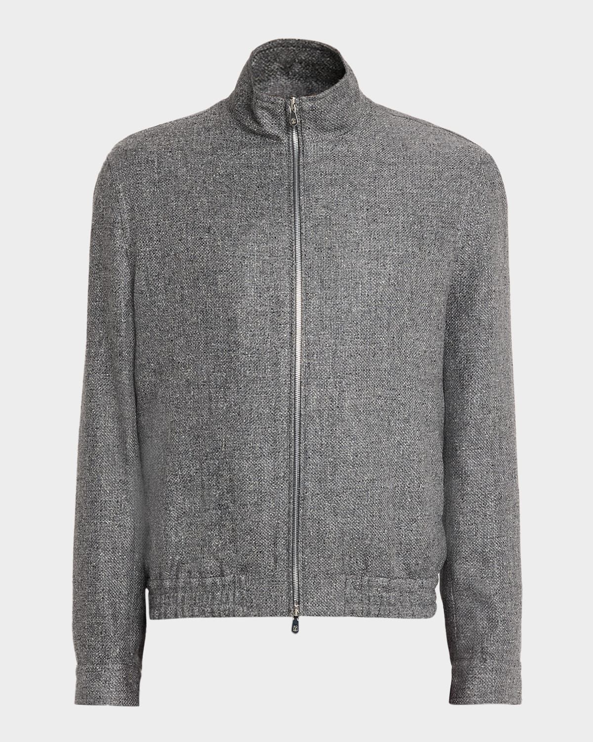 Men & apos;s Silk, Linen and Wool Hopsack Stand Collar Jacket