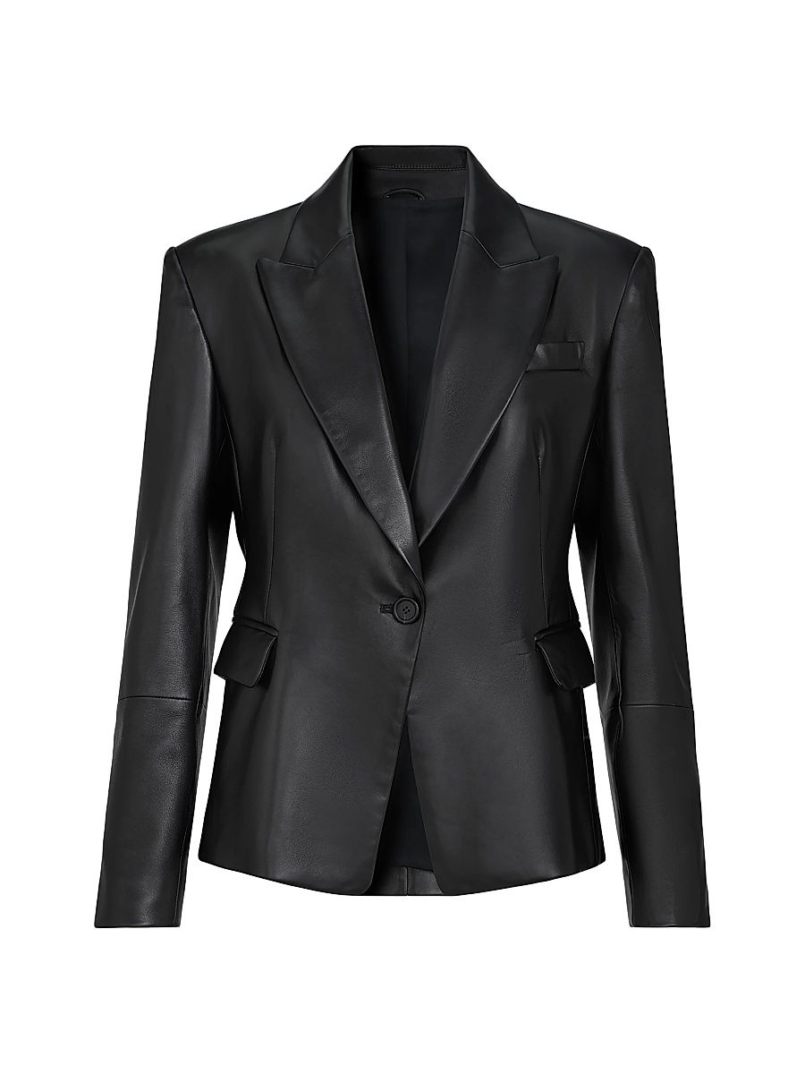 Women's Nappa Leather Blazer with Monili - Black - Size 14