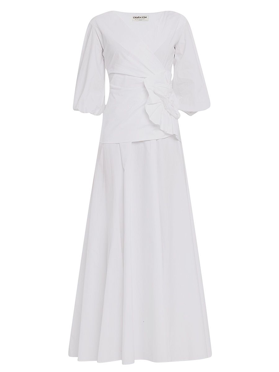 Women's Flower-Appliquéd Stretch Cotton Maxi Dress - White - Size 8