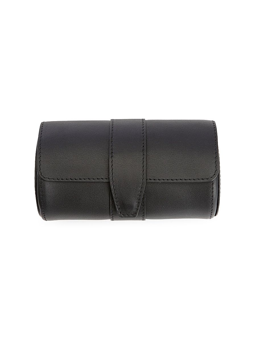 Leather Double Watch Roll - Black