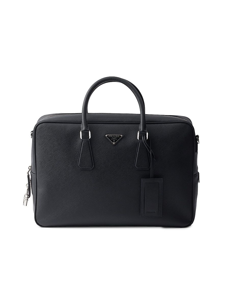 Men's Saffiano Leather Work Bag - Orange