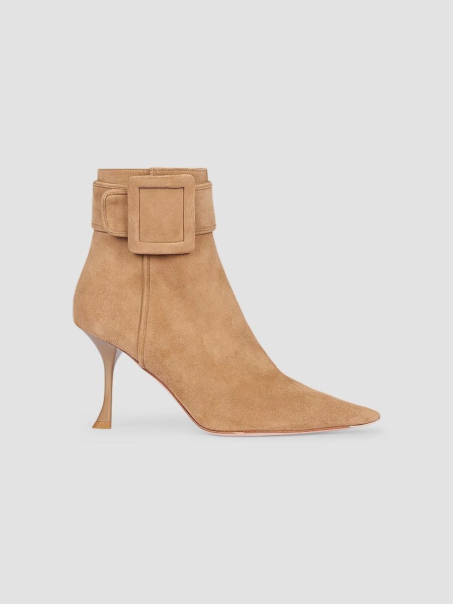 Women's Viv Ville 85MM Buckle-Detail Suede Ankle Boots - Tabacco Chiaro - Size 11