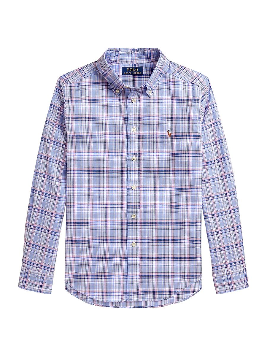 Little Boy's & Boy's Plaid Performance Oxford Shirt - Blue Pink Multi - Size 18