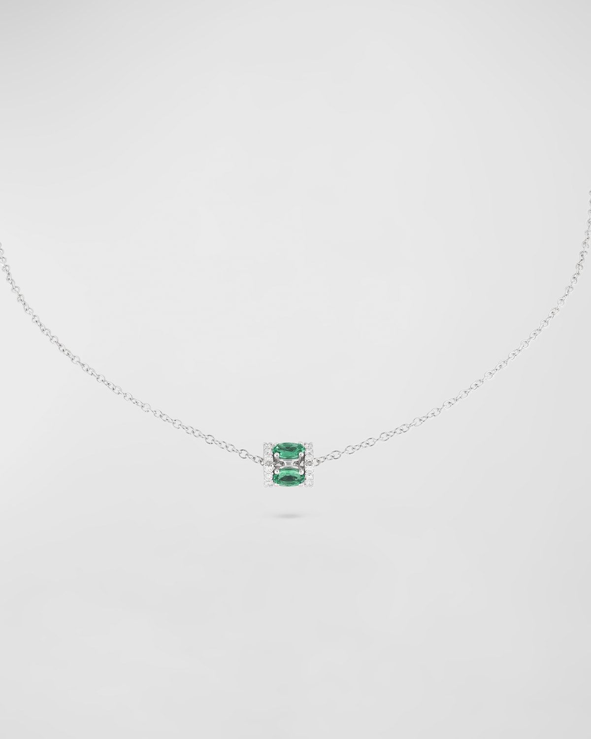 Procida 18K White Gold Emerald and Diamond Pendant Necklace