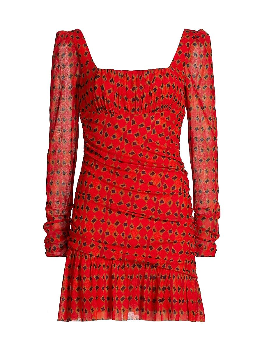 Women's Krista Geometric Square-Neck Minidress - Jester Scarlet - Size 12