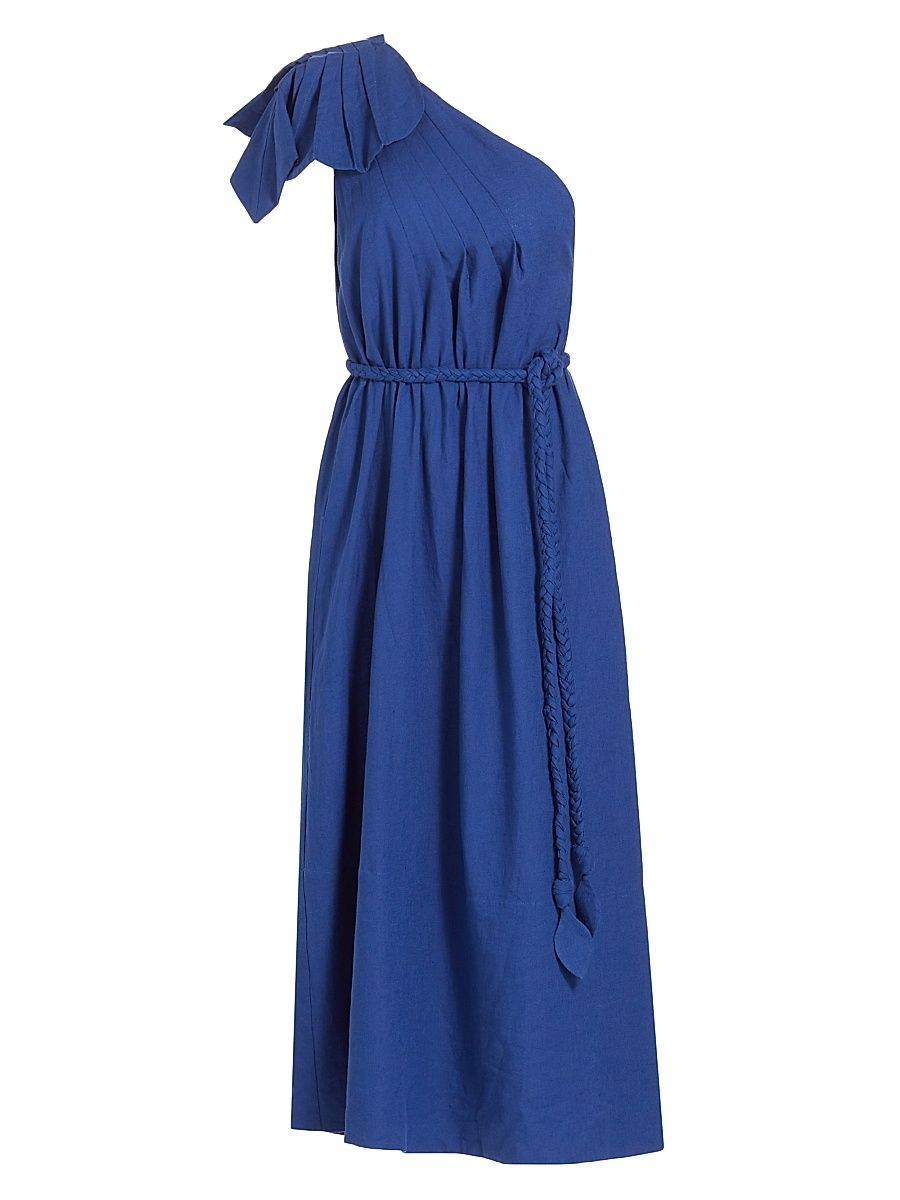 Women's Leaf One-Shoulder Midi Dress - Blue - Size Large