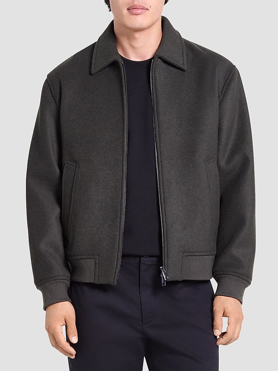 Theory Men's Plush Melton Bomber Jacket - Dark Tarmac - Size XL