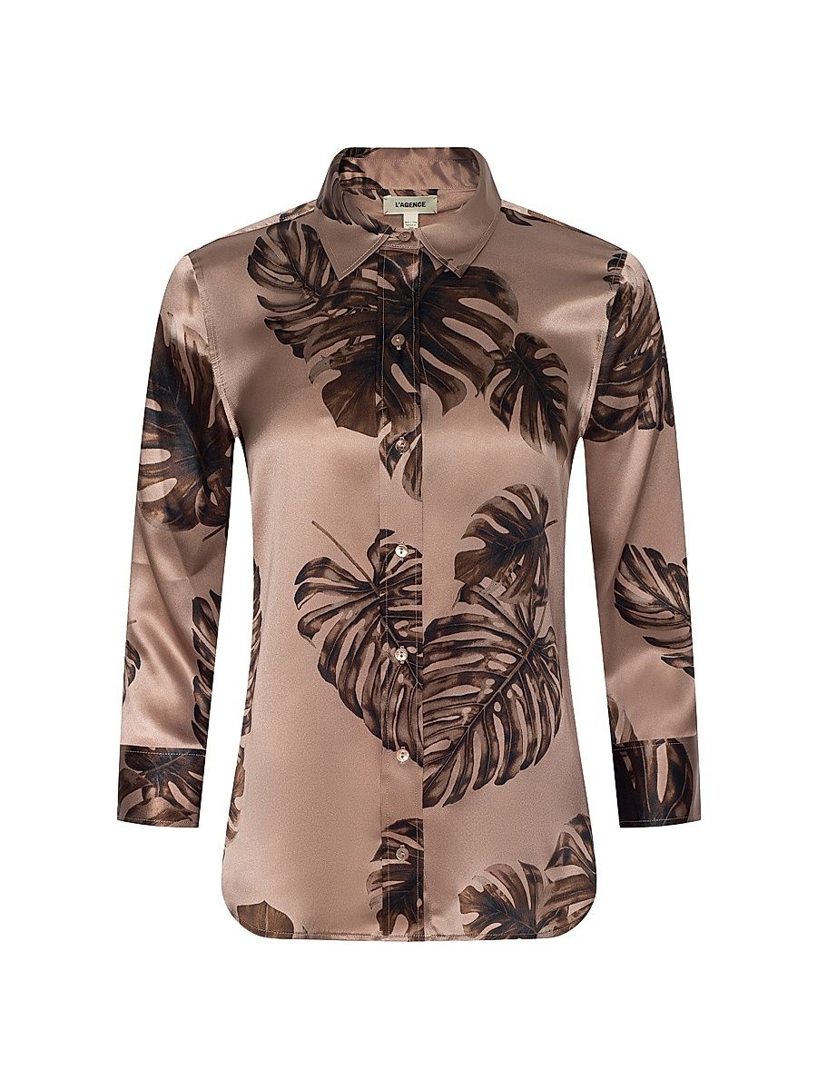 Women's Dani Floral Silk Shirt - Hazelnut Multi Large - Size Large