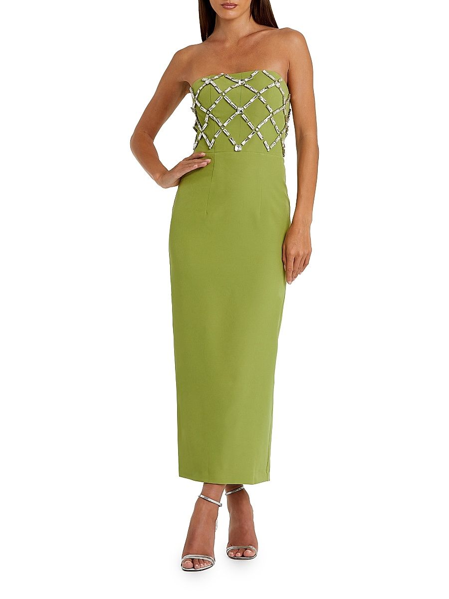 Women's Embellished Crepe Strapless Maxi Dress - Apple Green - Size 14