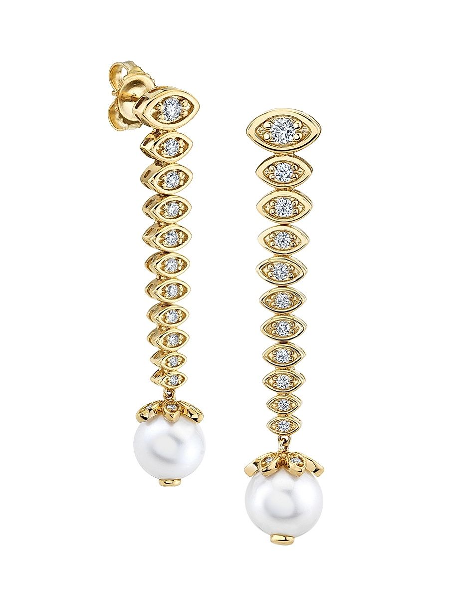 Women's 14K Gold & Diamond Graduated Marquis Eye Bead Earrings - Gold