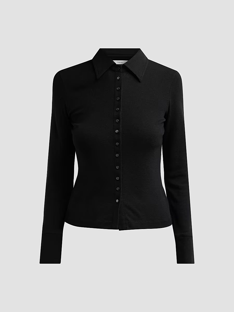 Women's Multi-Button Collared Wool-Blend Cardigan - Black - Size XXS