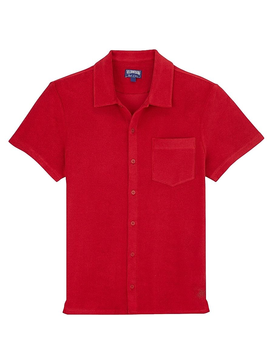 Men's Organic Cotton Terry Button-Up - Red - Size XL