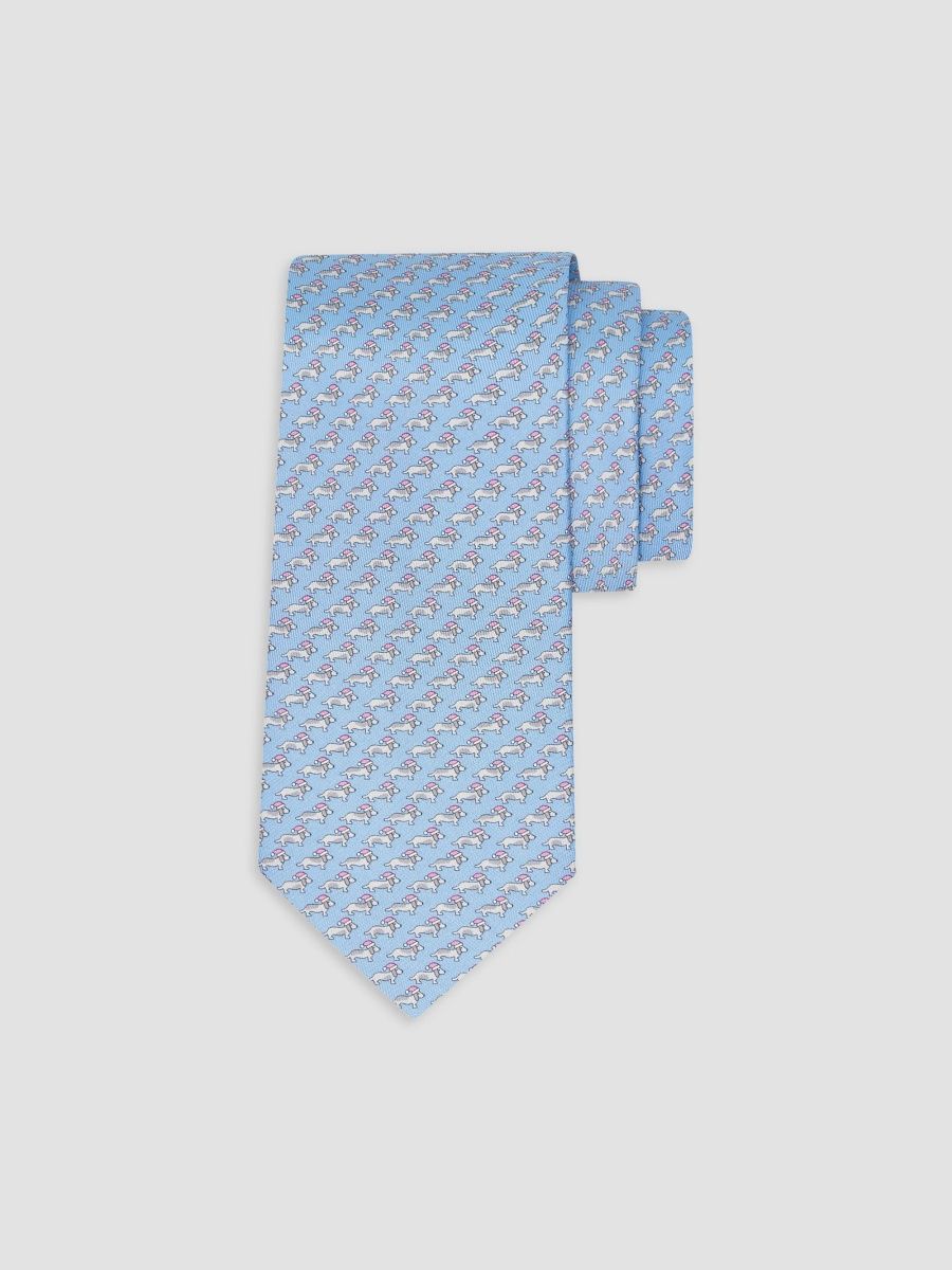 FERRAGAMO Men's Dachshund-Print Silk Tie - Celeste