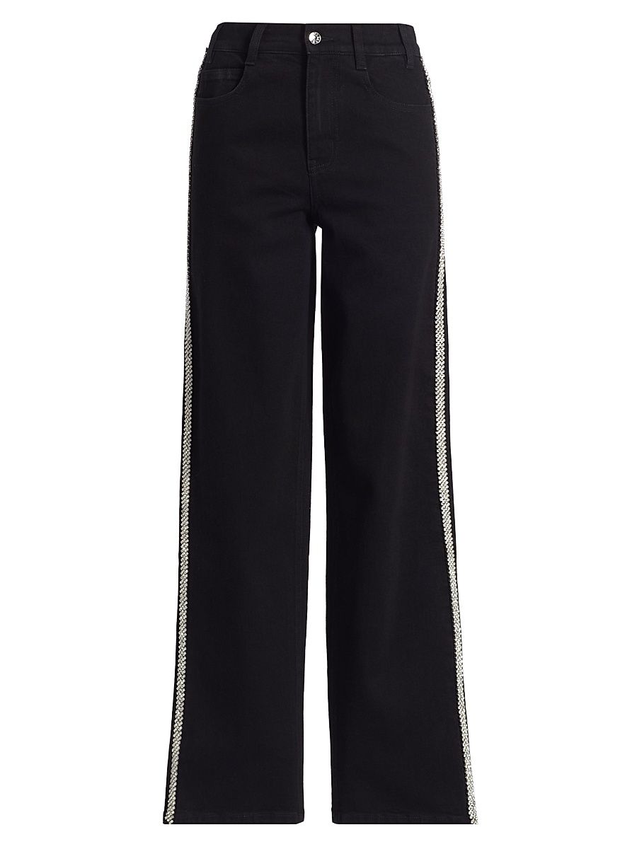 Women's Erika Crystal-Embellished High-Rise Wide Leg Jeans - Black - Size 31
