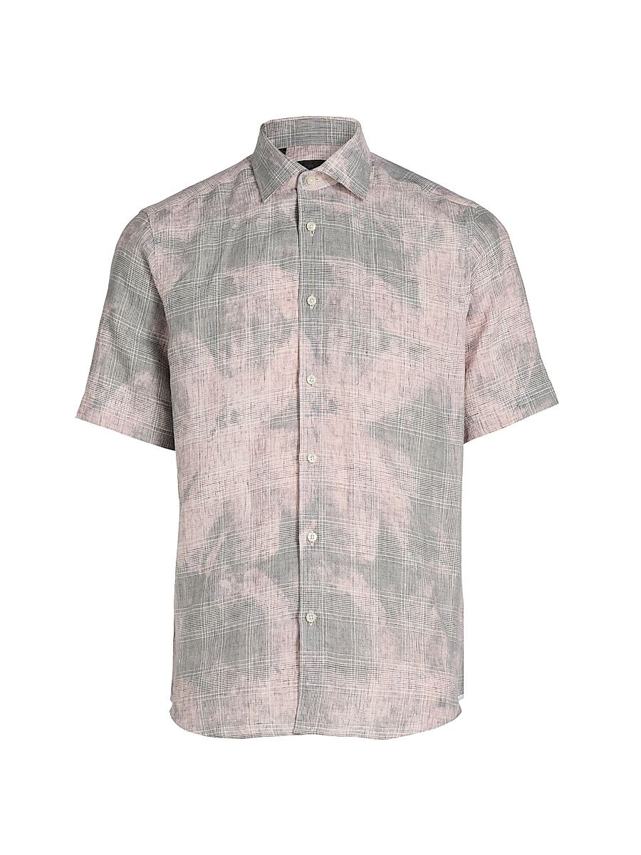 Men's COLLECTION Two-Tone Linen Shirt - Pink Grey - Size XXL