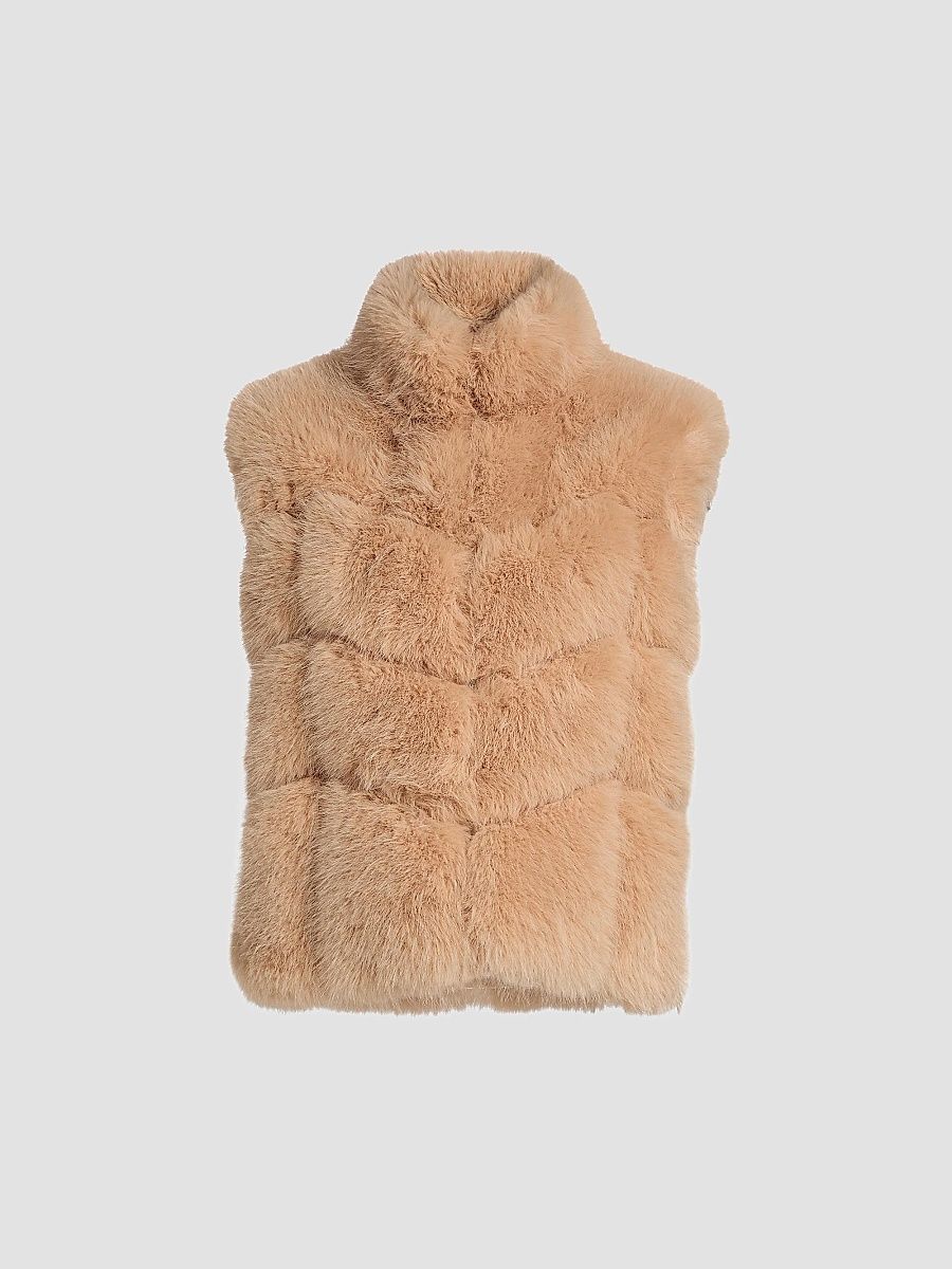 Generation Love Women's Rosario Chevron Faux-Fur Vest - Beige - Size Large