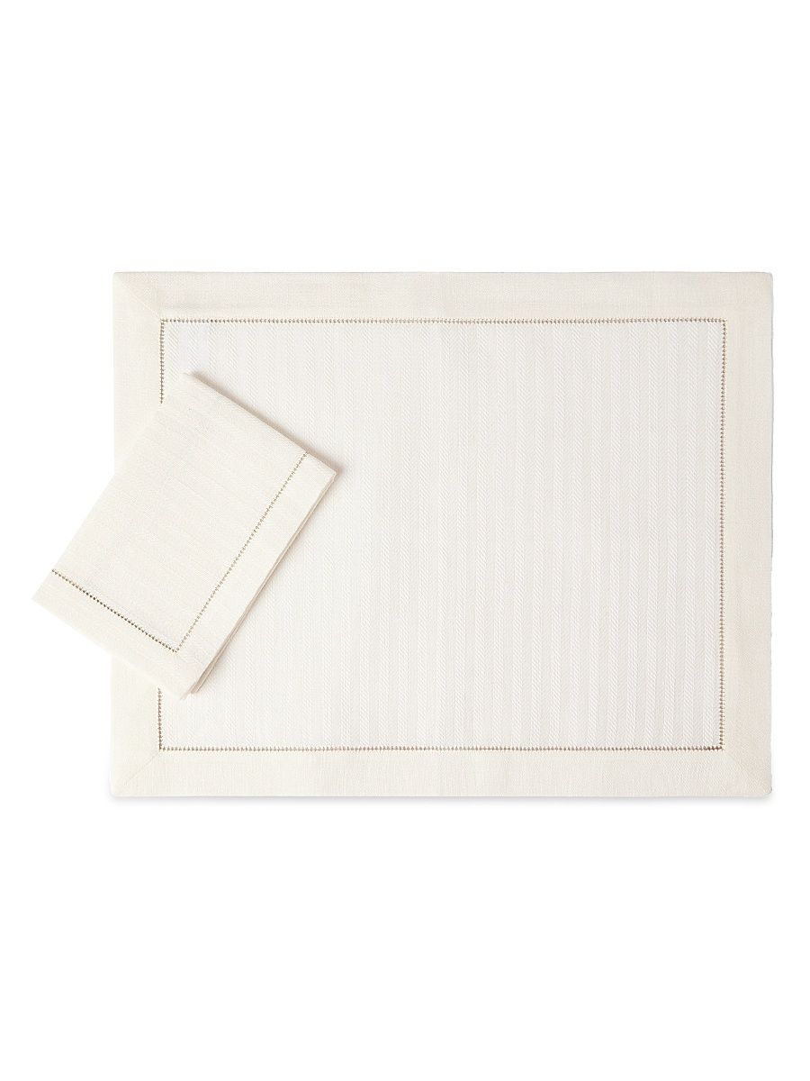 Placemat and Napkin Set in Chalk Stripe Linen - Buff