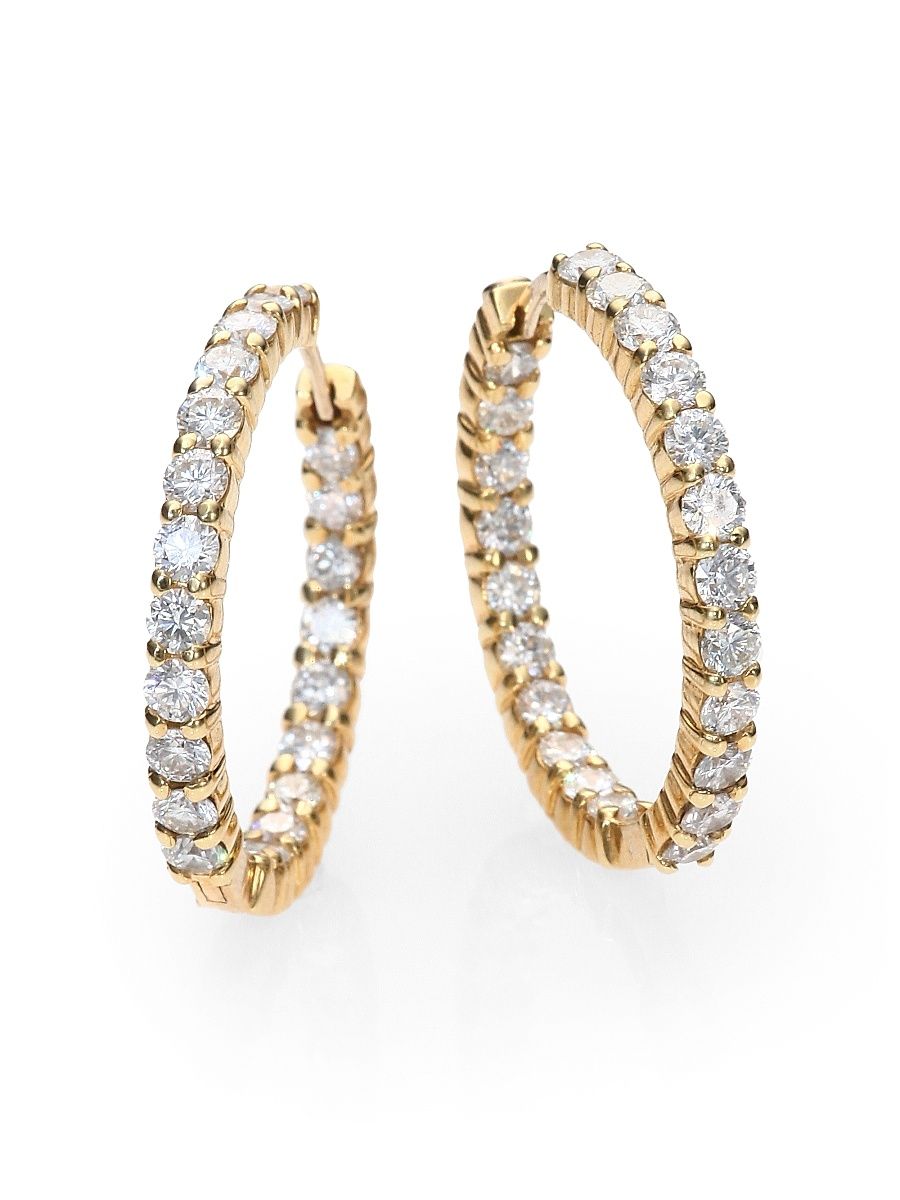 Women's Perfect Diamond Hoops 18K Yellow Gold & 3.43 TCW Diamond Inside-Out Hoop Earrings - Gold