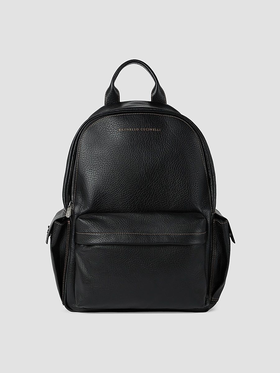 Men's Grained Calfskin Travel Backpack - Black