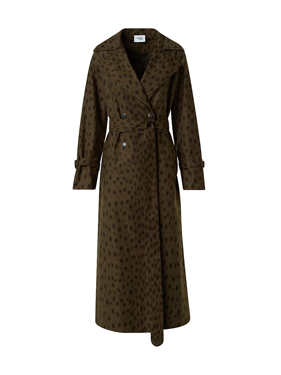 Women's Leopard Print Gabardine Maxi Trench Coat - Hazel Bark - Size 12