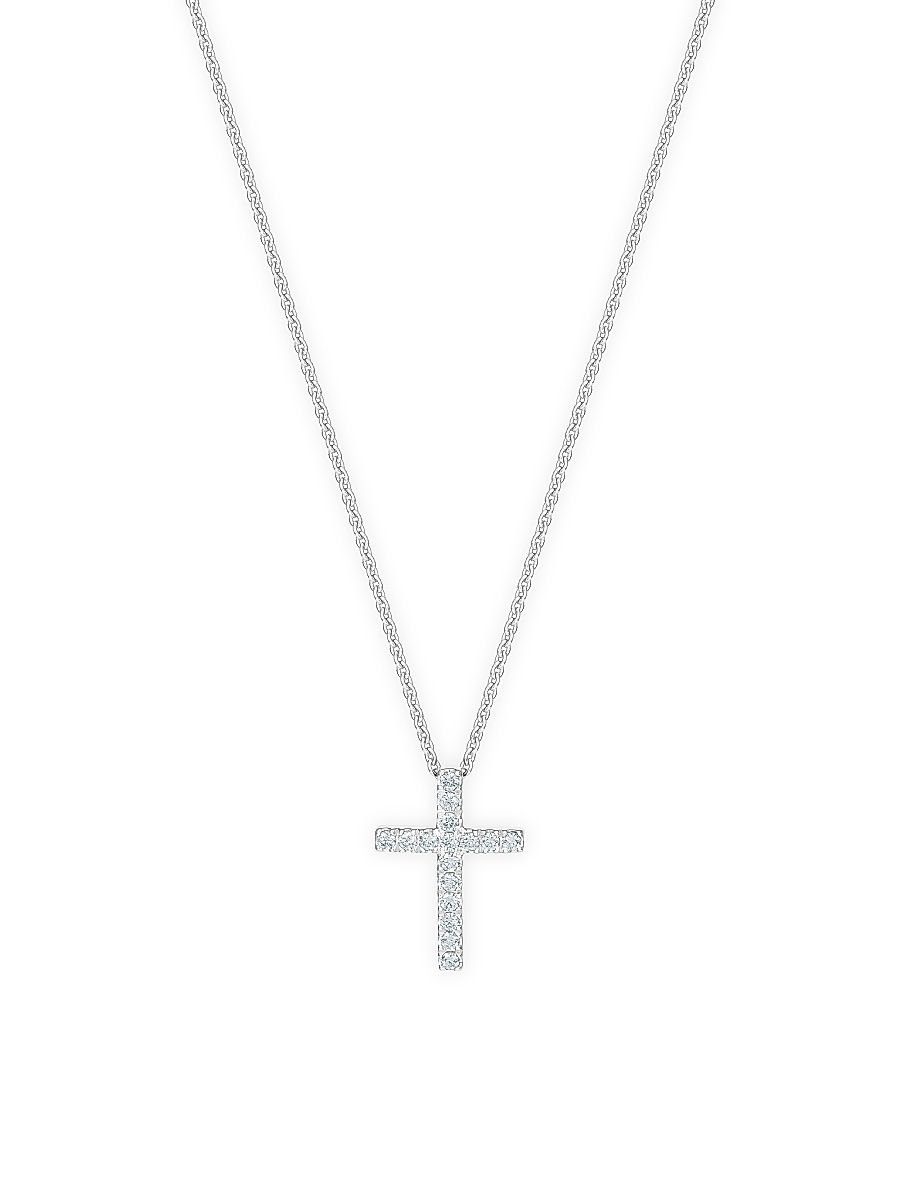 Women's Classic Diamond & 18K White Gold Cross Pendant Necklace - White