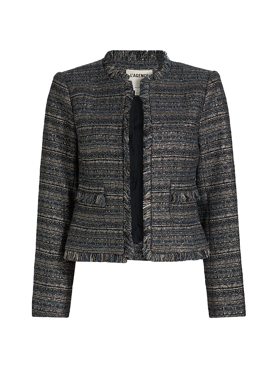 Women's Angelina Metallic Tweed Jacket - Blue Green Multi Tweed - Size 10