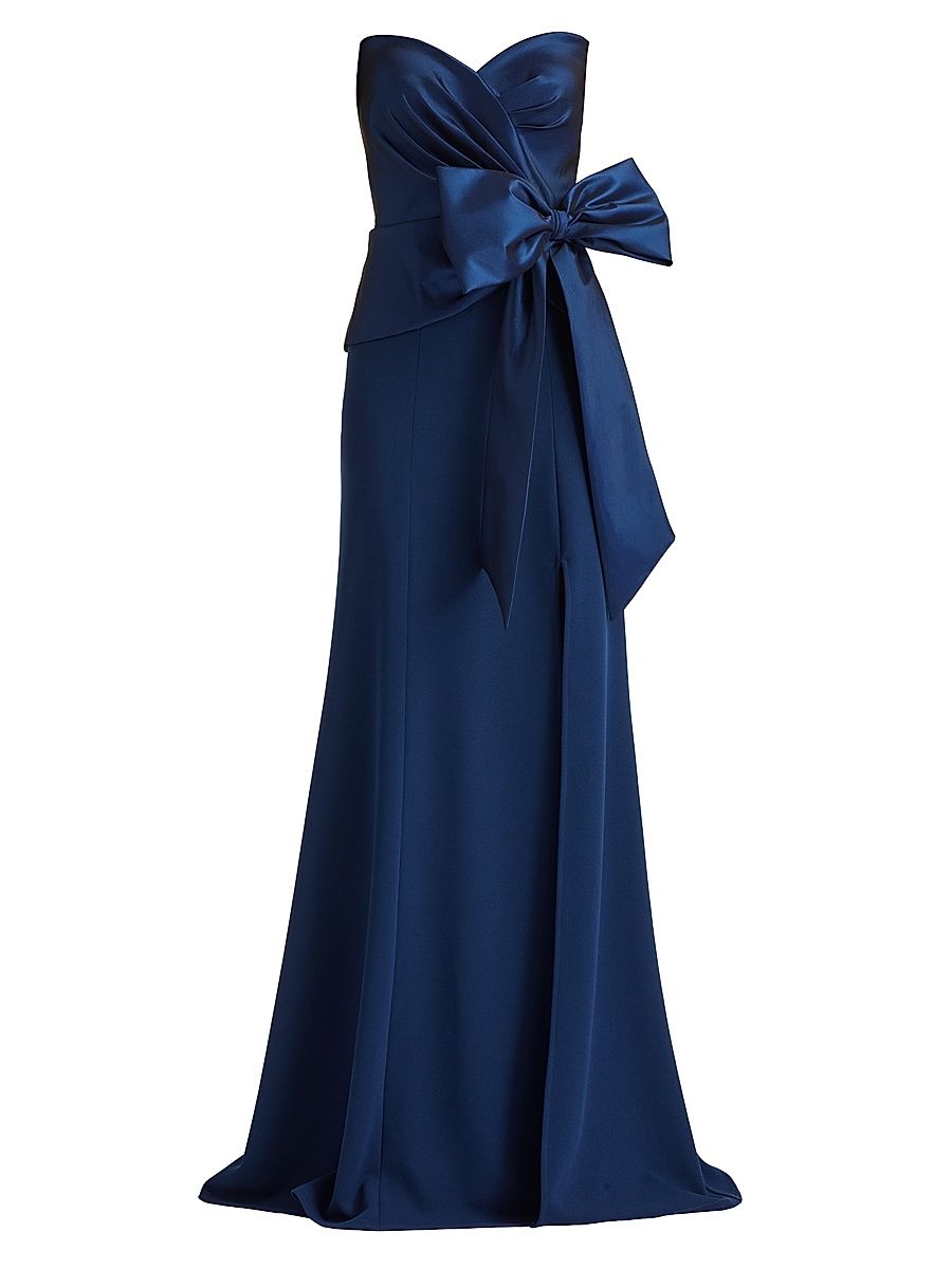 Women's Pleated Bow Strapless Column Gown - Navy - Size 16
