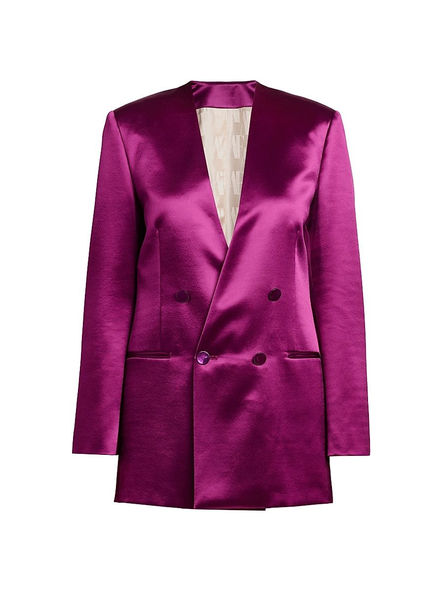 Women's Satin Double-Breasted Blazer - Violet - Size 12