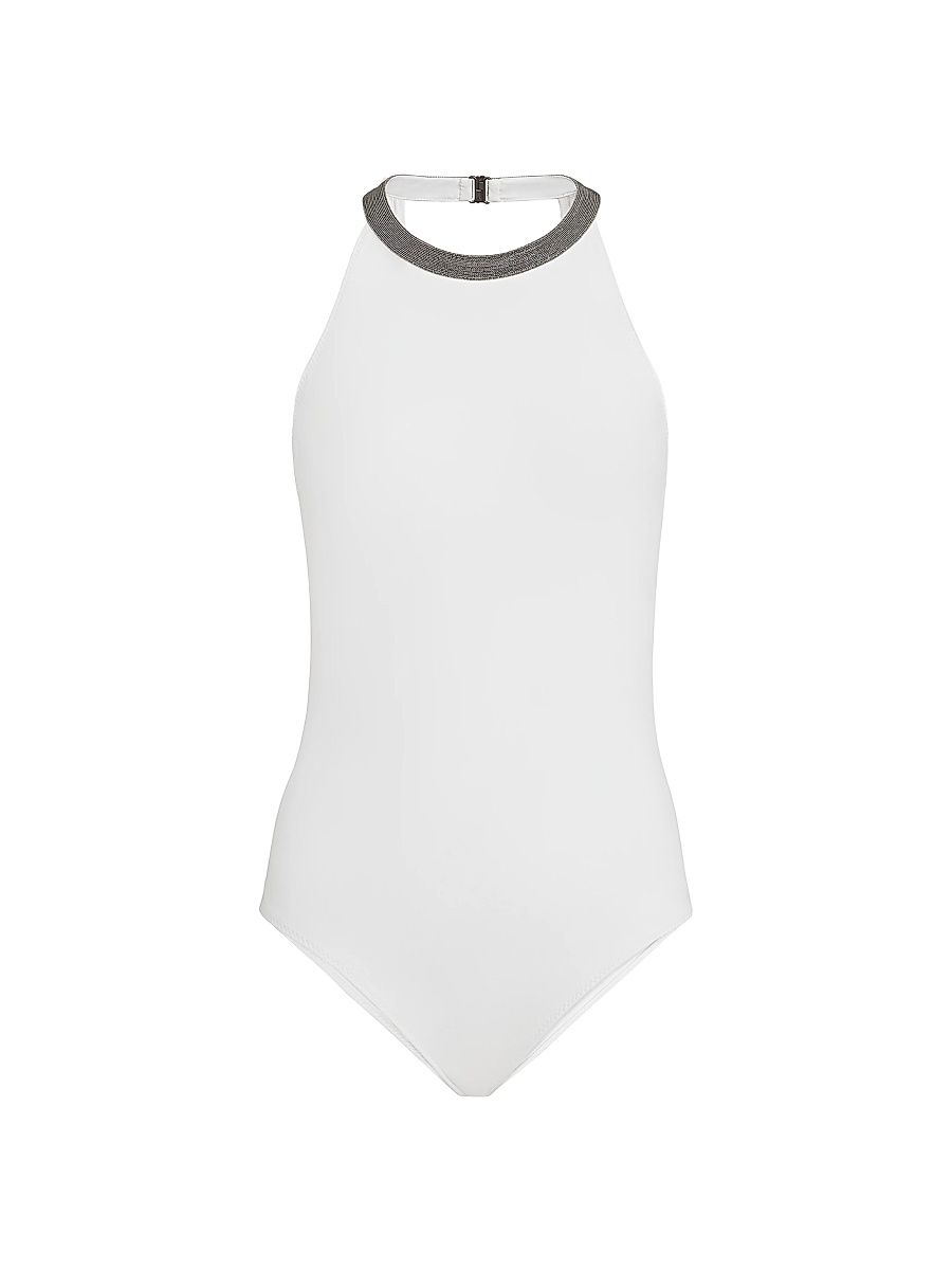 Women's Techno Jersey Bathing Suit with Precious Collar - White - Size XXXXL