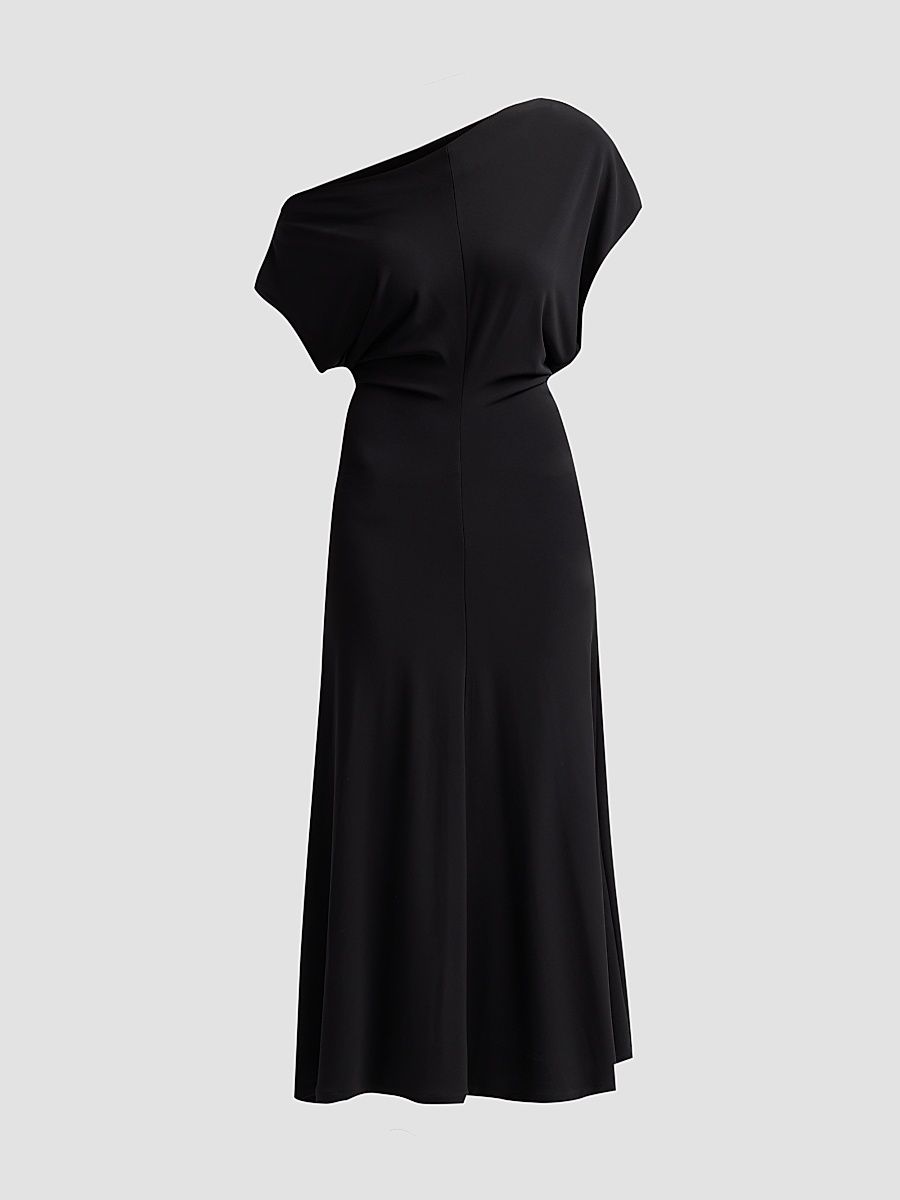 Women's Off-Shoulder Matte Jersey Midi Dress - Black - Size Large