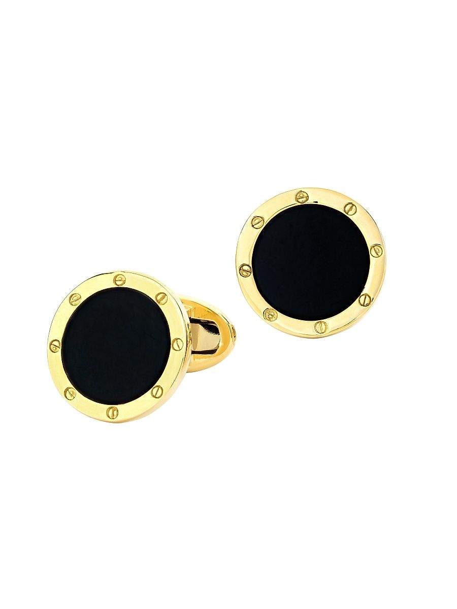 Men's 18K Gold & Onyx Rivet Etch Cufflinks - Gold Onyx
