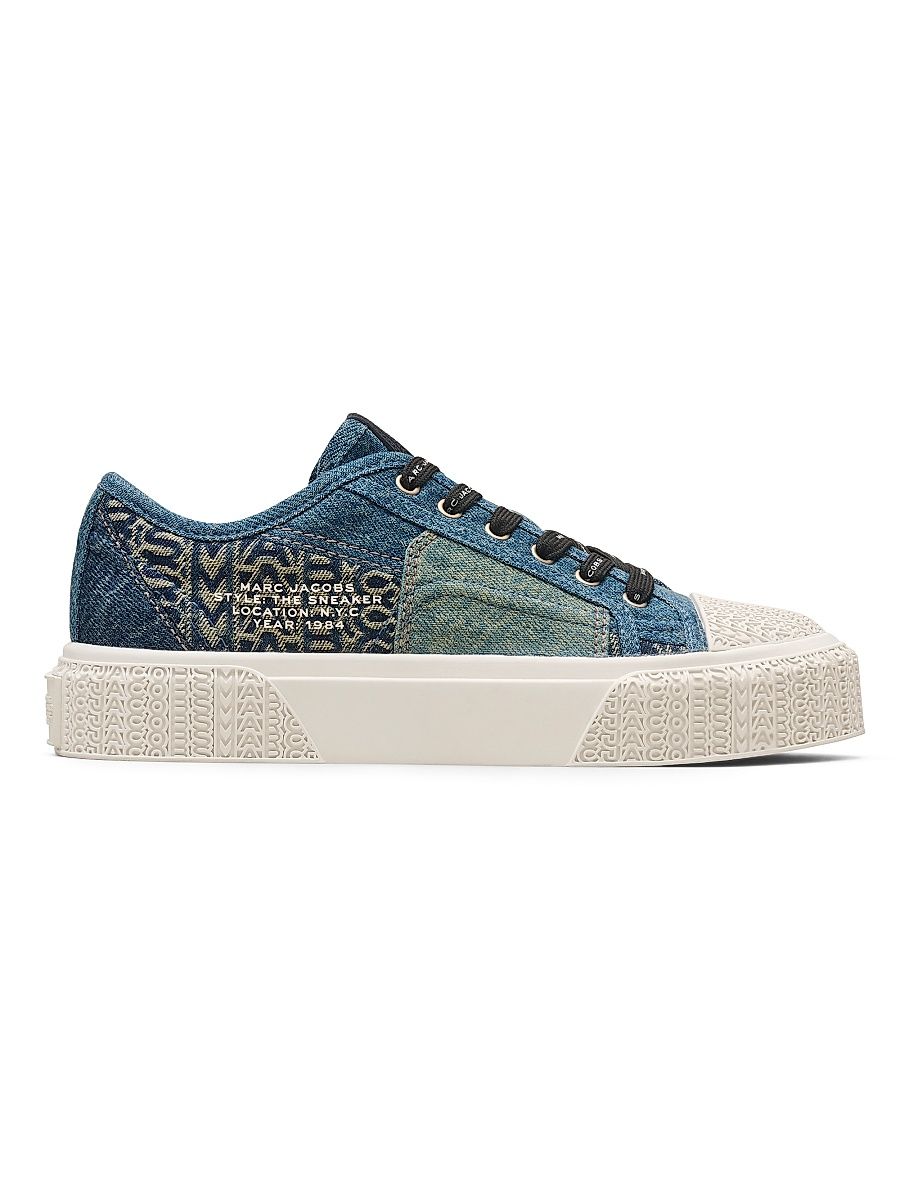 Women's Denim Monogram Low-Top Sneakers - Indigo Multi - Size 8