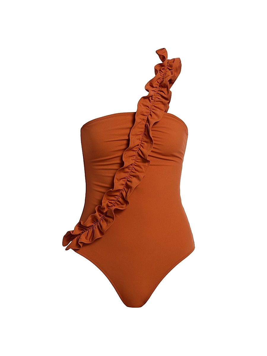 Women's Capri Ruffled One-Shoulder One-Piece Swimsuit - Sienna - Size XL