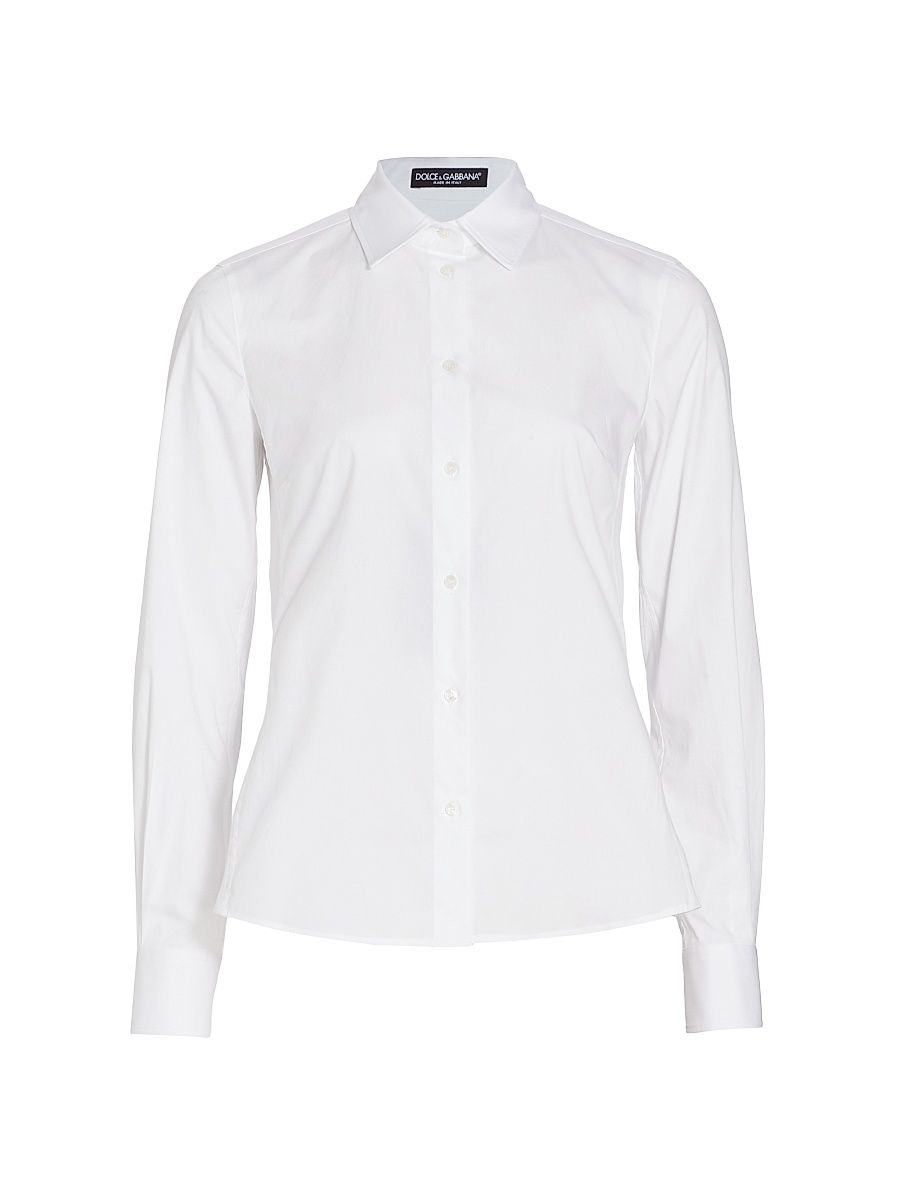 Women's Stretch-Poplin Button-Down Shirt - Optical White - Size 14