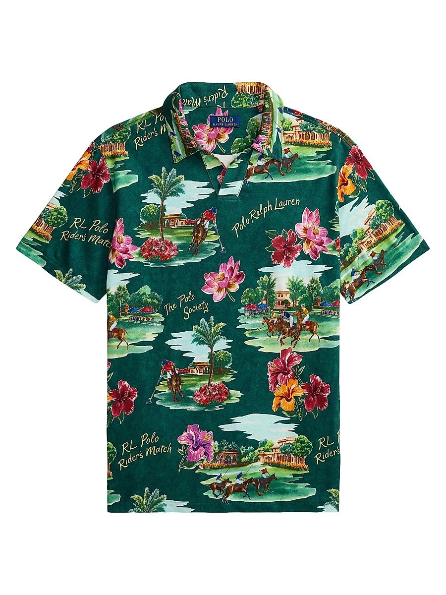 Men's Printed Linen-Cotton Jersey Polo Shirt - Polo Society Match - Size XXL