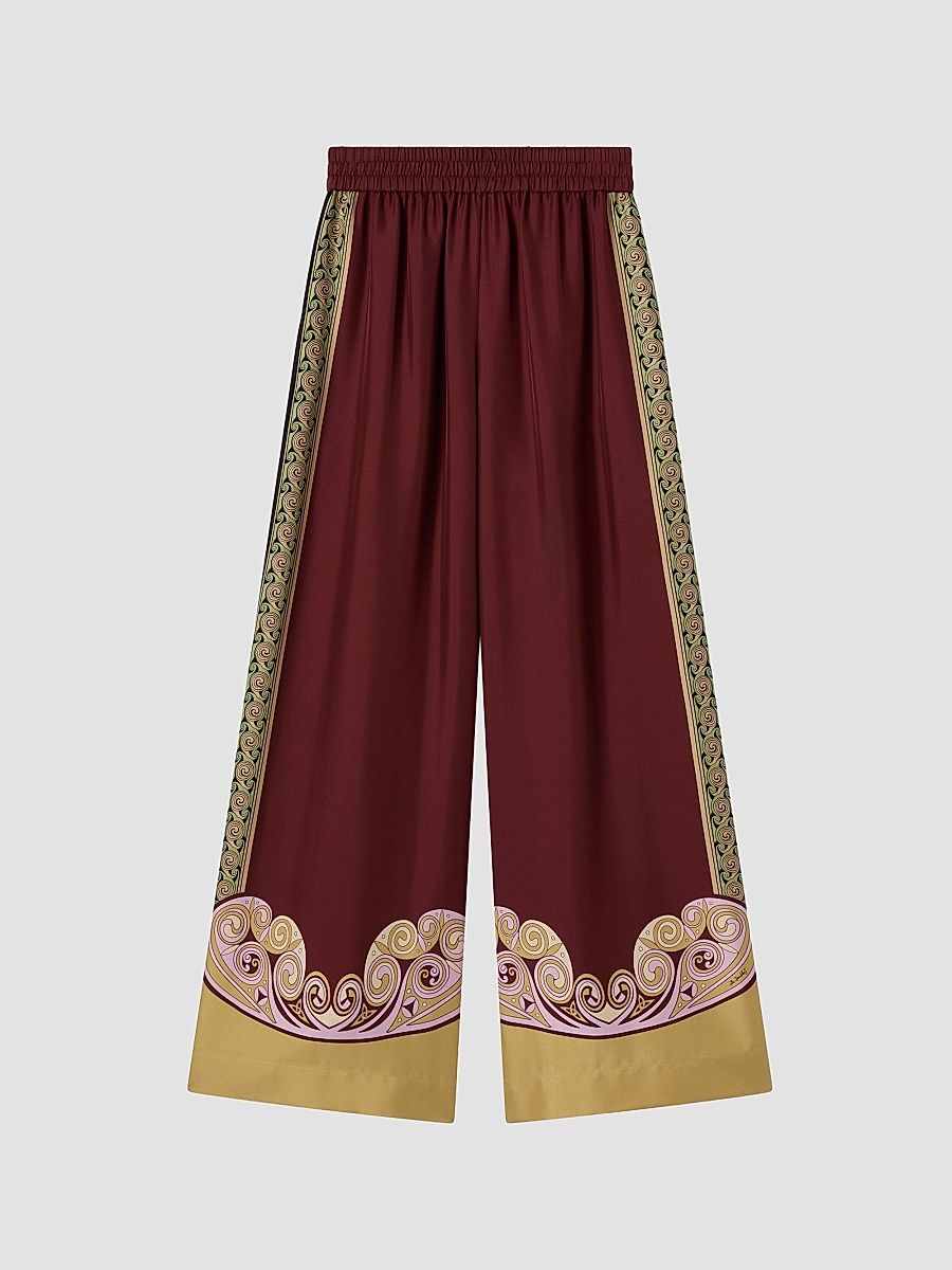 Women's Palazzo Pants - Kells Swirl Burgundy - Size Large