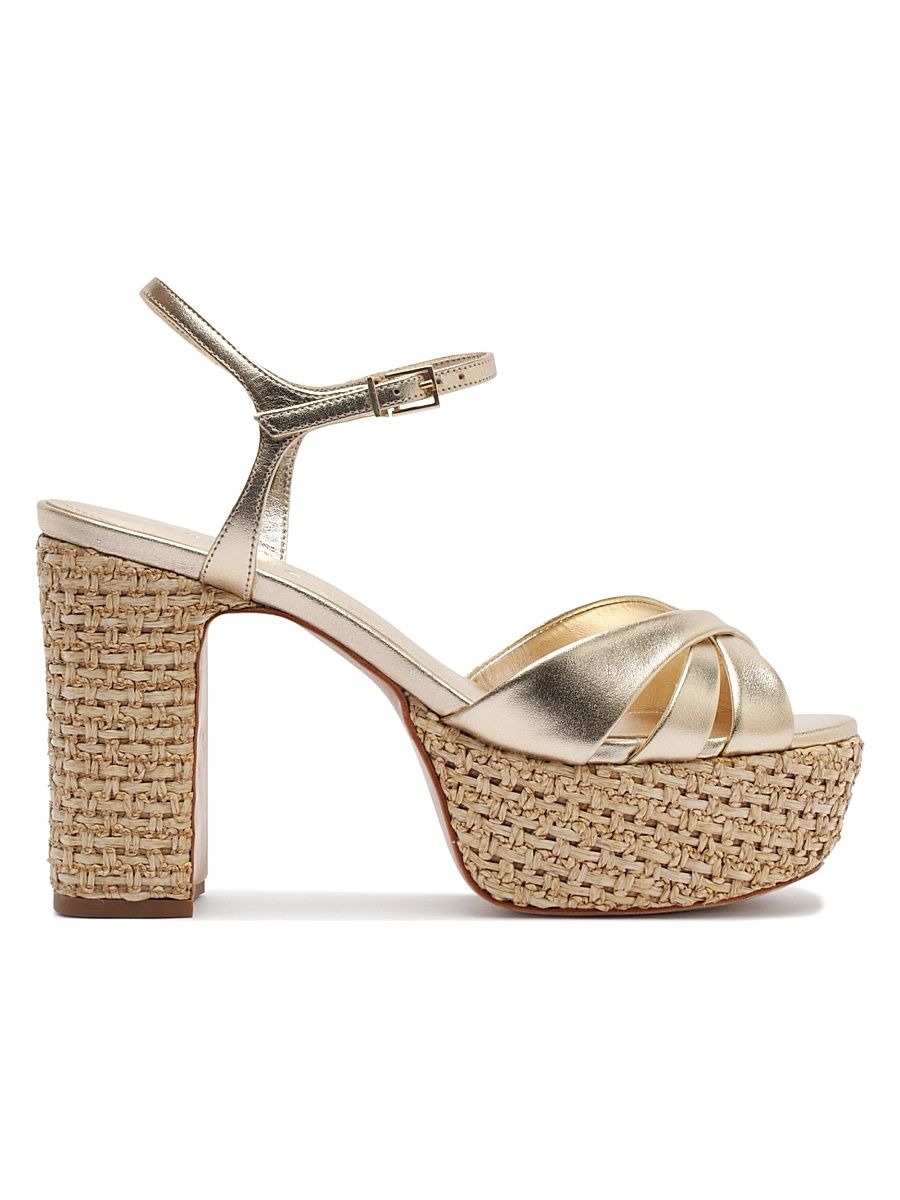 Women's Keefa 105MM Raffia Block-Heel Sandals - Platinum - Size 10