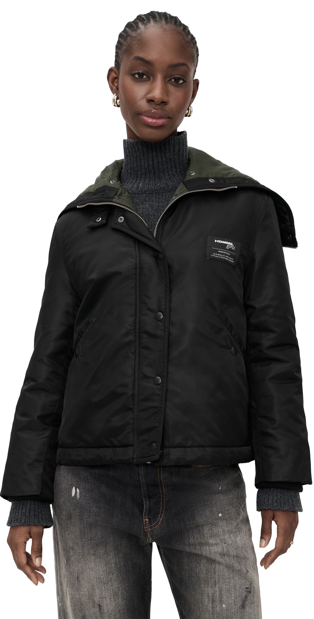 HOMMEGIRLS Nylon Bomber Jacket Black L