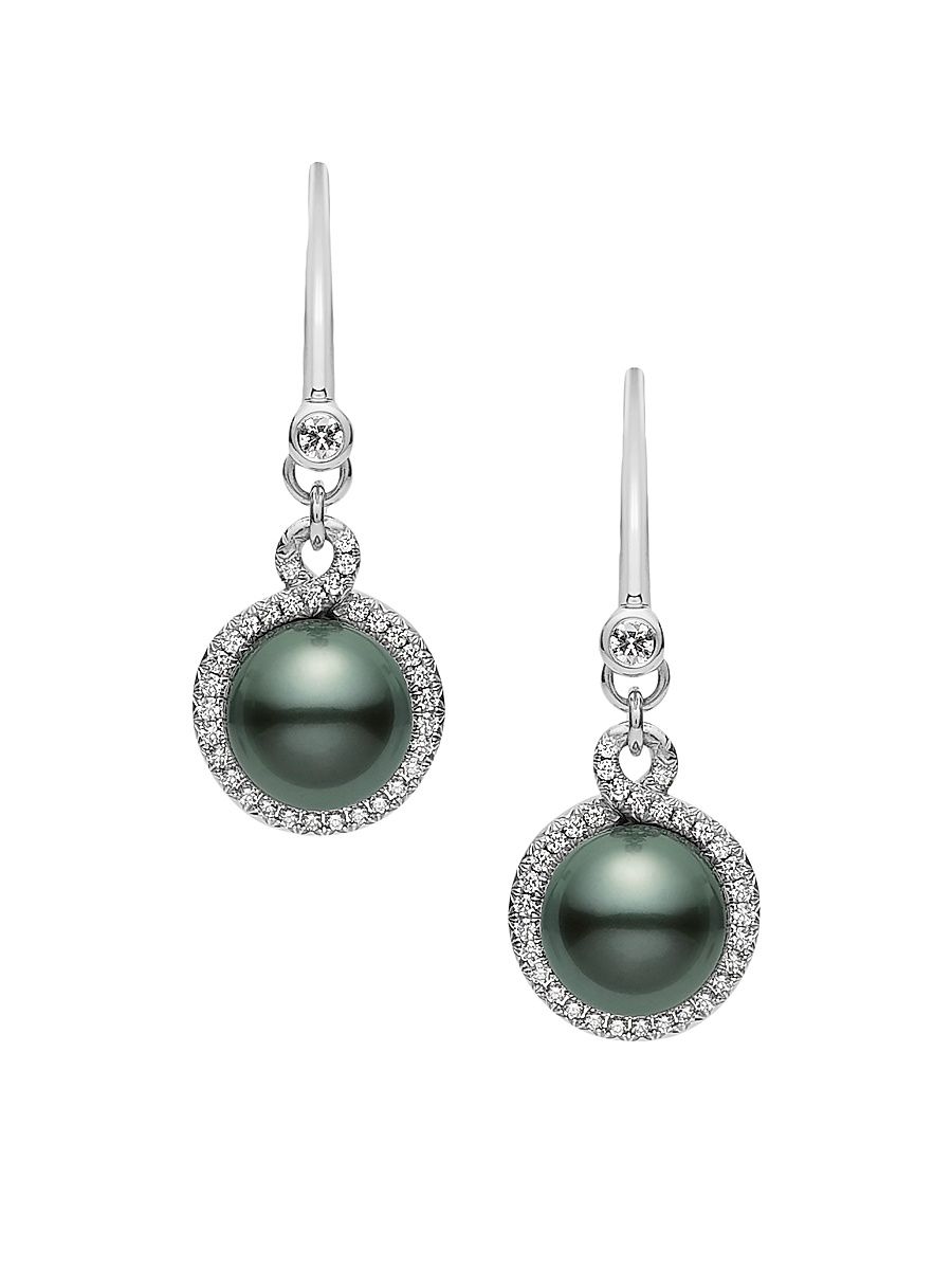 Women's Petit Soleil 18K White Gold, Black South Sea Pearl & 0.34 TCW Diamond Drop Earrings - White Gold