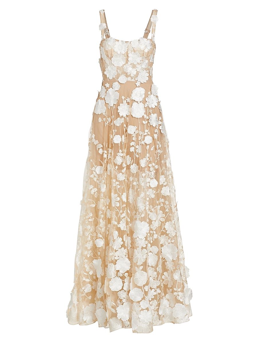 Women's Jasmine Embroidered Floral Gown - Cream - Size Medium