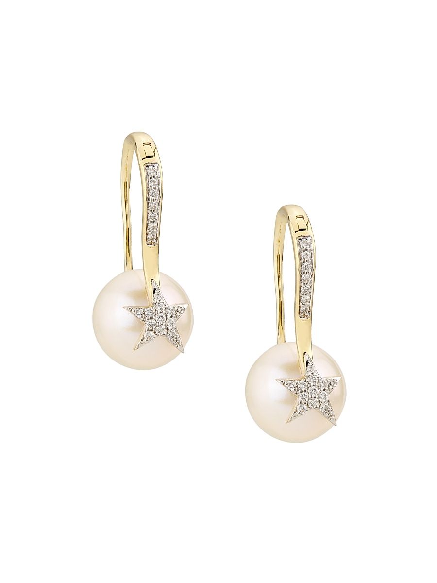 Women's 14K Yellow Gold, Cultured Seawater Pearl & 0.20 TCW Diamond Earrings - Yellow Gold