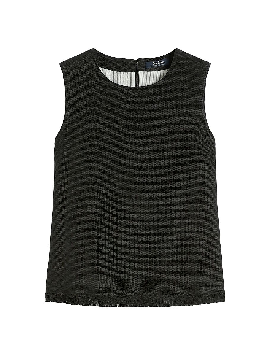 Women's Cotton and Linen Basketweave Top - Black - Size 14
