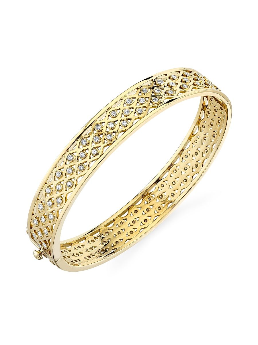 Women's 14K Yellow Gold & 1.37 TCW Diamond Large Fishnet Bangle - Yellow Gold