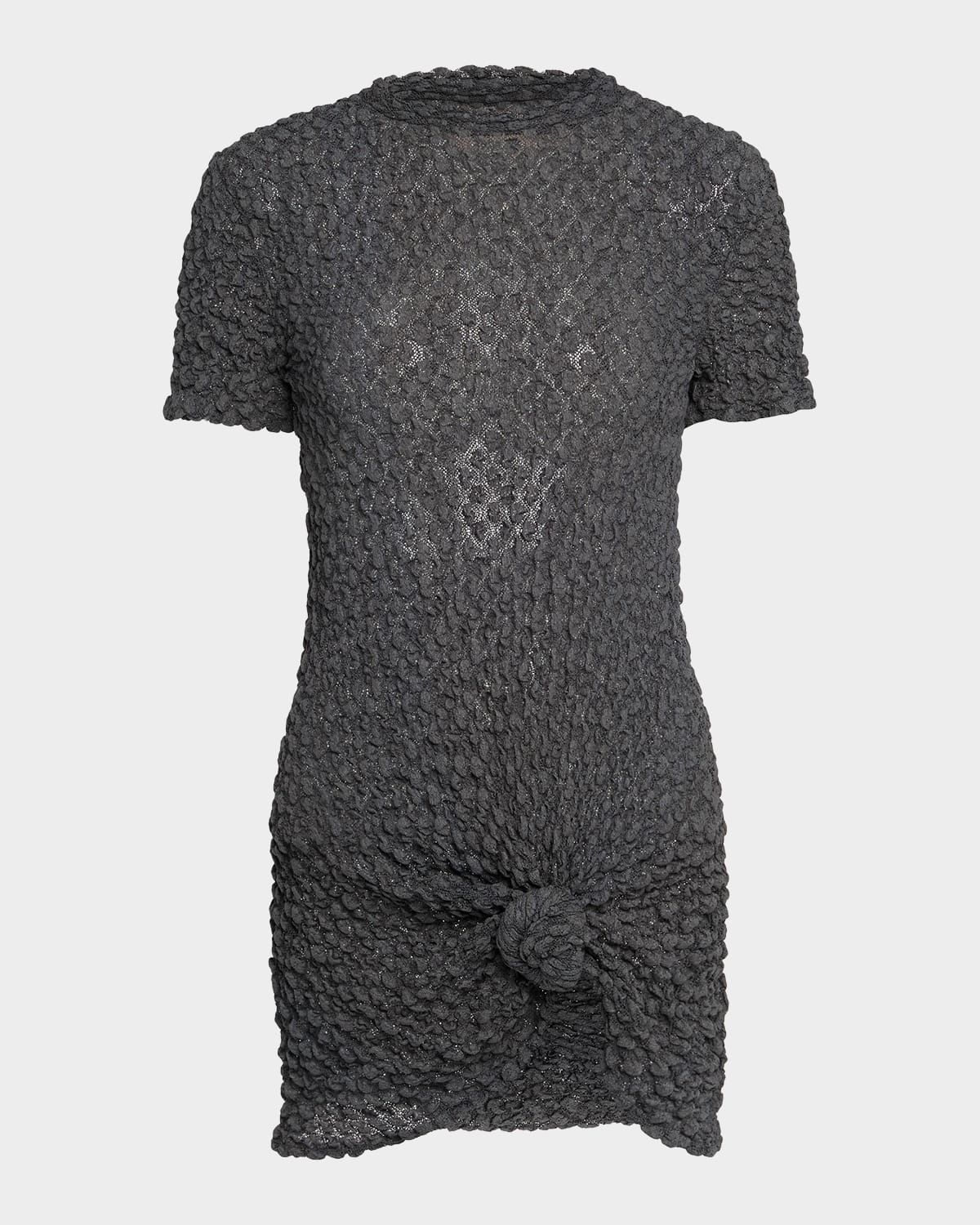 Knotted-Hem Short-Sleeve Popcorn T-Shirt