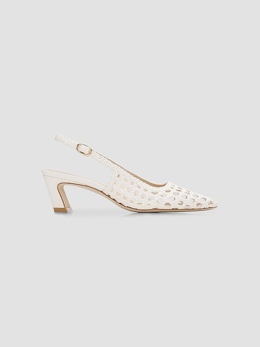 Stuart Weitzman Women's Stassi 50MM Leather Slingback Pumps - Cream - Size 9.5